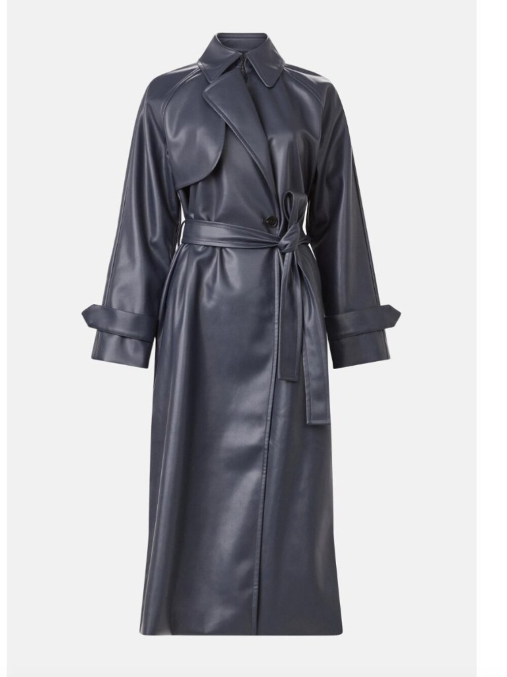 JASON WU Navy Faux Leather Trench Coat Classic Faux Leather with Tie Belt